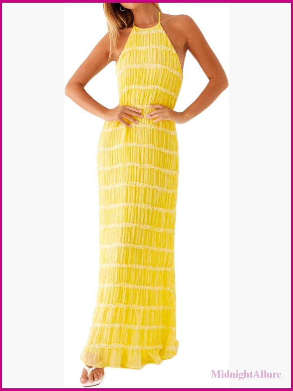 Backless Textured Maxi Dress Halter Neck Sleeveless Wedding Guest Vacation